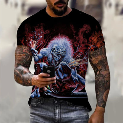 Mens 3D Skull T-Shirt - Black Gothic Short Sleeve Halloween Top - ZOOMNSTORE