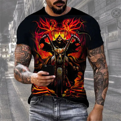 Mens 3D Skull T-Shirt - Black Gothic Short Sleeve Halloween Top - ZOOMNSTORE