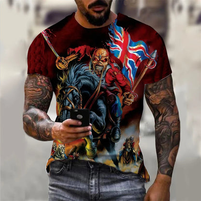 Mens 3D Skull T-Shirt - Black Gothic Short Sleeve Halloween Top - ZOOMNSTORE