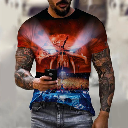 Mens 3D Skull T-Shirt - Black Gothic Short Sleeve Halloween Top - ZOOMNSTORE