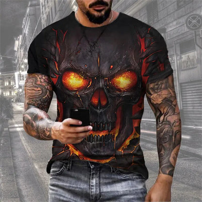 Mens 3D Skull T-Shirt - Black Gothic Short Sleeve Halloween Top - ZOOMNSTORE