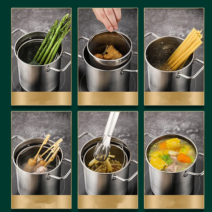 Stainless Steel Deep Fryer Pot with Lid  Basket - Japanese Tempura Fryer JT230 - ZOOMNSTORE