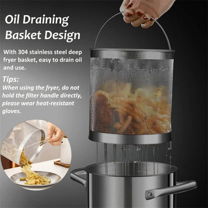 Stainless Steel Deep Fryer Pot with Lid  Basket - Japanese Tempura Fryer JT230 - ZOOMNSTORE