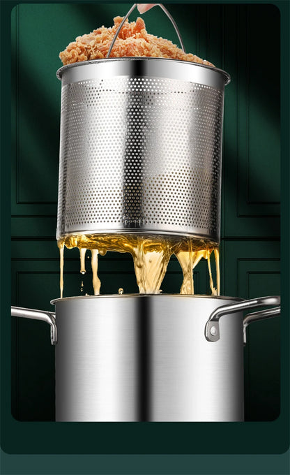 Stainless Steel Deep Fryer Pot with Lid  Basket - Japanese Tempura Fryer JT230 - ZOOMNSTORE