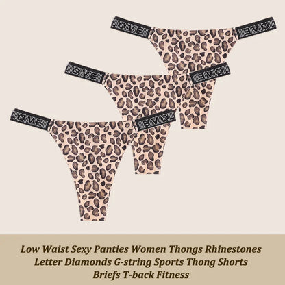 3Pcs Sexy Rhinestone Thong Set - Low Waist G-String Briefs XS-XL - ZOOMNSTORE
