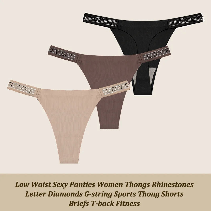 3Pcs Sexy Rhinestone Thong Set - Low Waist G-String Briefs XS-XL - ZOOMNSTORE