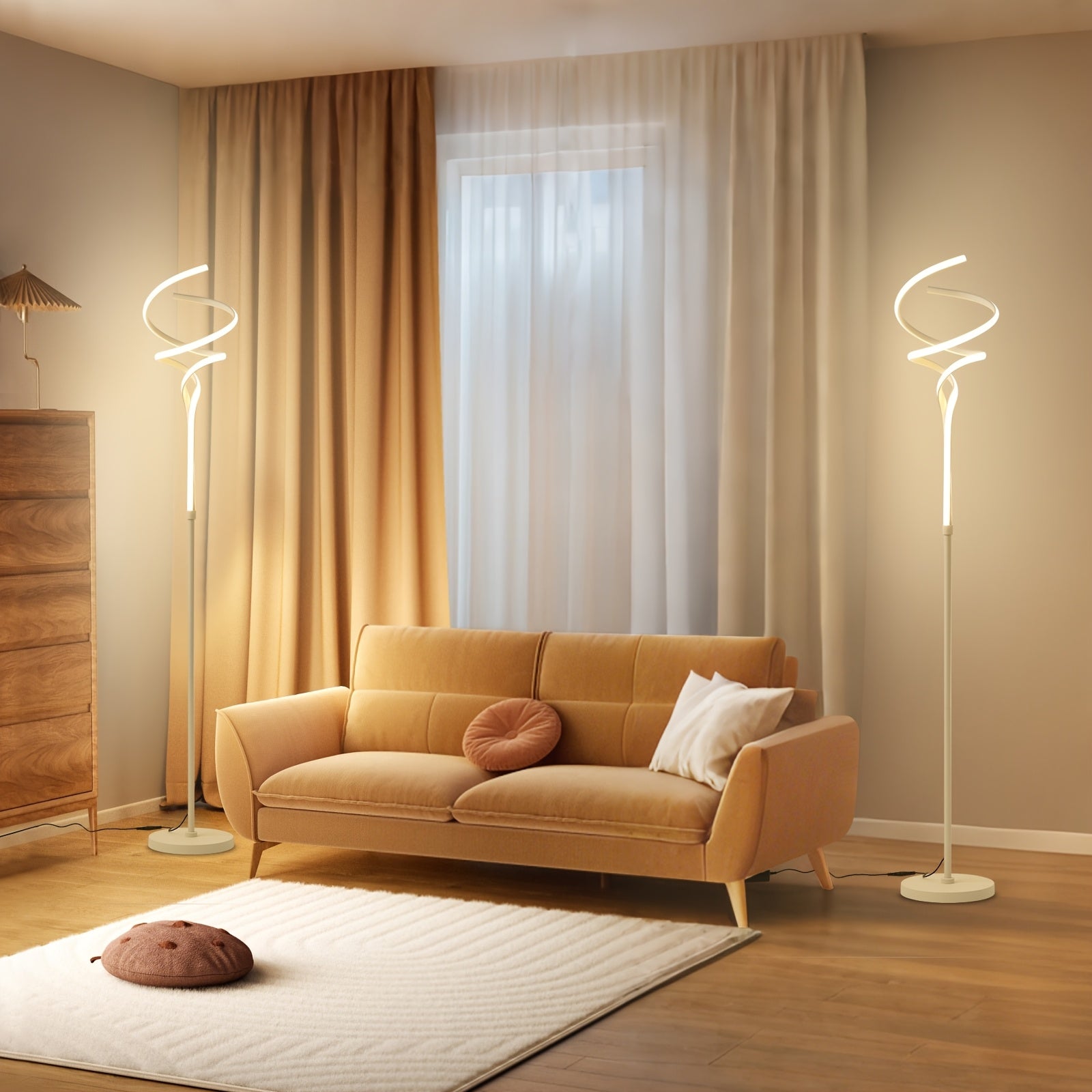 Dimmable LED Spiral Floor Lamp with Timer - Modern Standing Light for Living Room Bedroom Kitchen and Office - ZOOMNSTORE