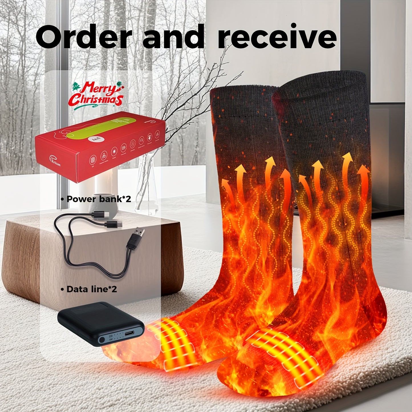 Electric Heating Socks for Men  Women - Rechargeable Winter Ski Socks with 5000mAh Power Banks Perfect for Outdoor Activities  Hand Washable - ZOOMNSTORE