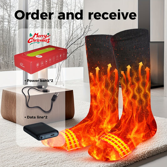Electric Heating Socks for Men  Women - Rechargeable Winter Ski Socks with 5000mAh Power Banks Perfect for Outdoor Activities  Hand Washable - ZOOMNSTORE