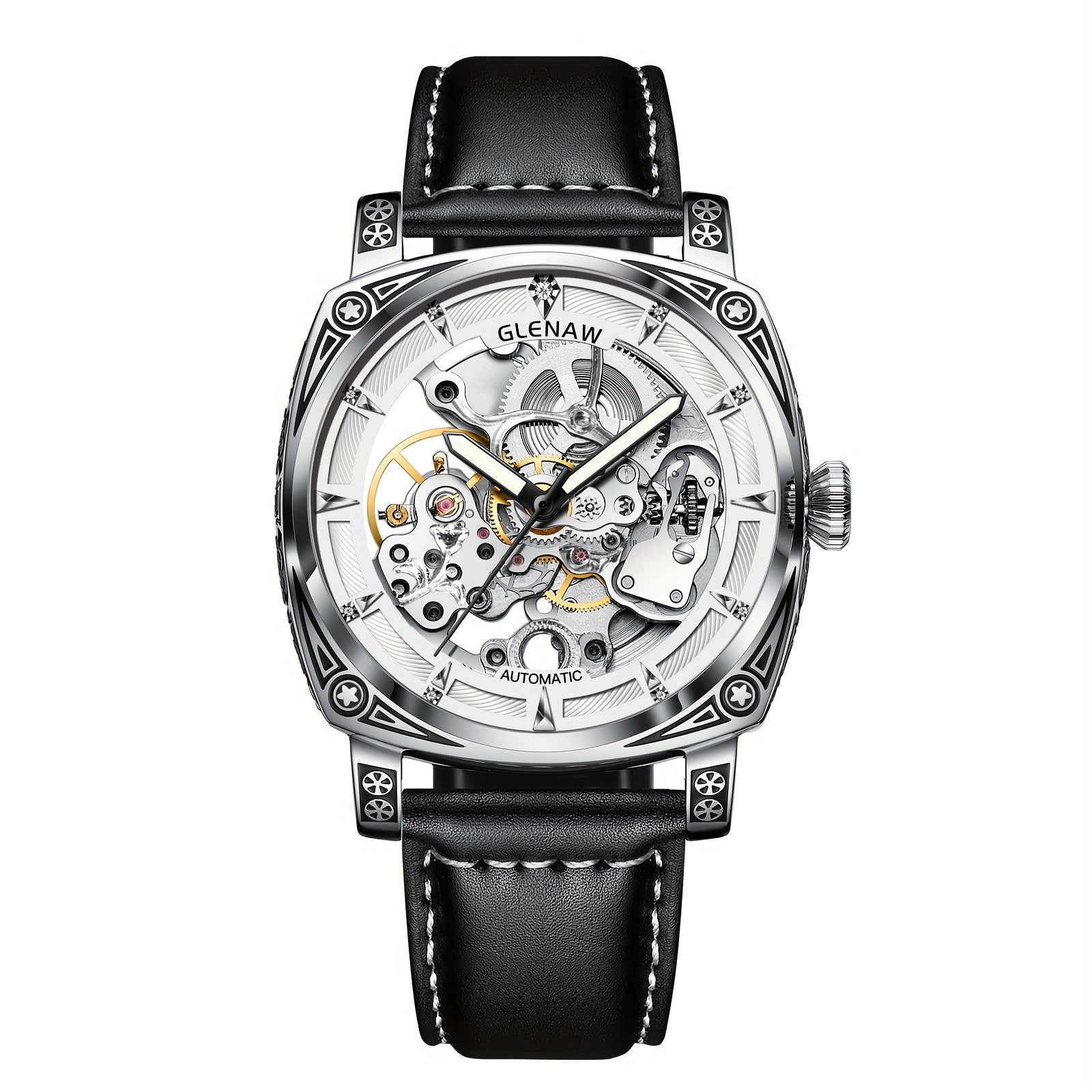 Automatic Mens Skeleton Watch - Retro Self-Winding 3 ATM Waterproof with Luminous Hands - ZOOMNSTORE