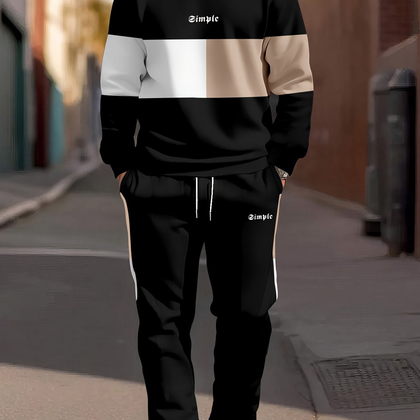 Color Blocked 2-Piece Mens Sweatshirt and Jogger Set - Casual Long Sleeve Outfit for Fall and Winter - ZOOMNSTORE