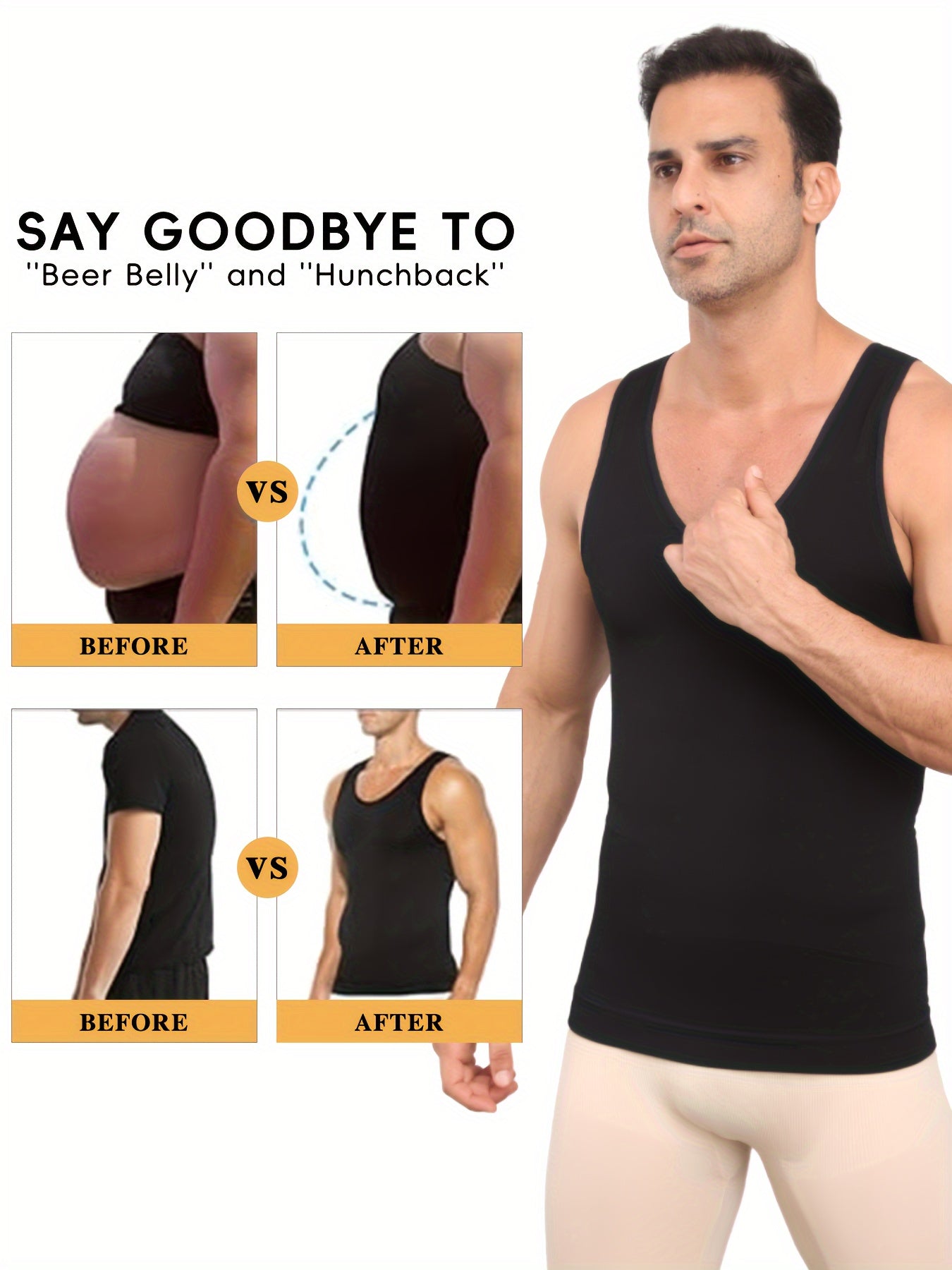 Mens Slimming Compression Shirt - Sleeveless Waist Trainer Tank Top - ZOOMNSTORE