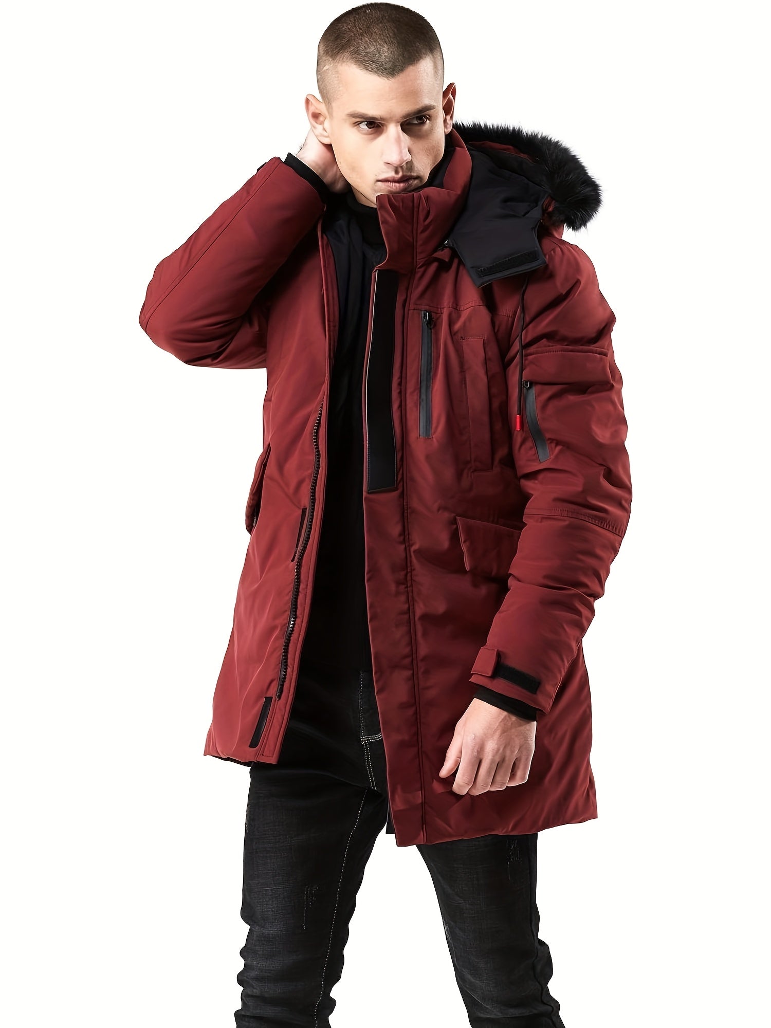 Mens Waterproof Parka Jacket - Warm Puffer Coat with Removable Faux Fur Hood - ZOOMNSTORE