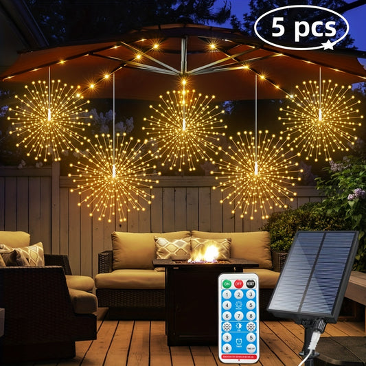 Solar Starburst Sphere Lights - 5 Pack 450 LEDs Remote Control Waterproof Fairy Lights for Patio Party Christmas - ZOOMNSTORE