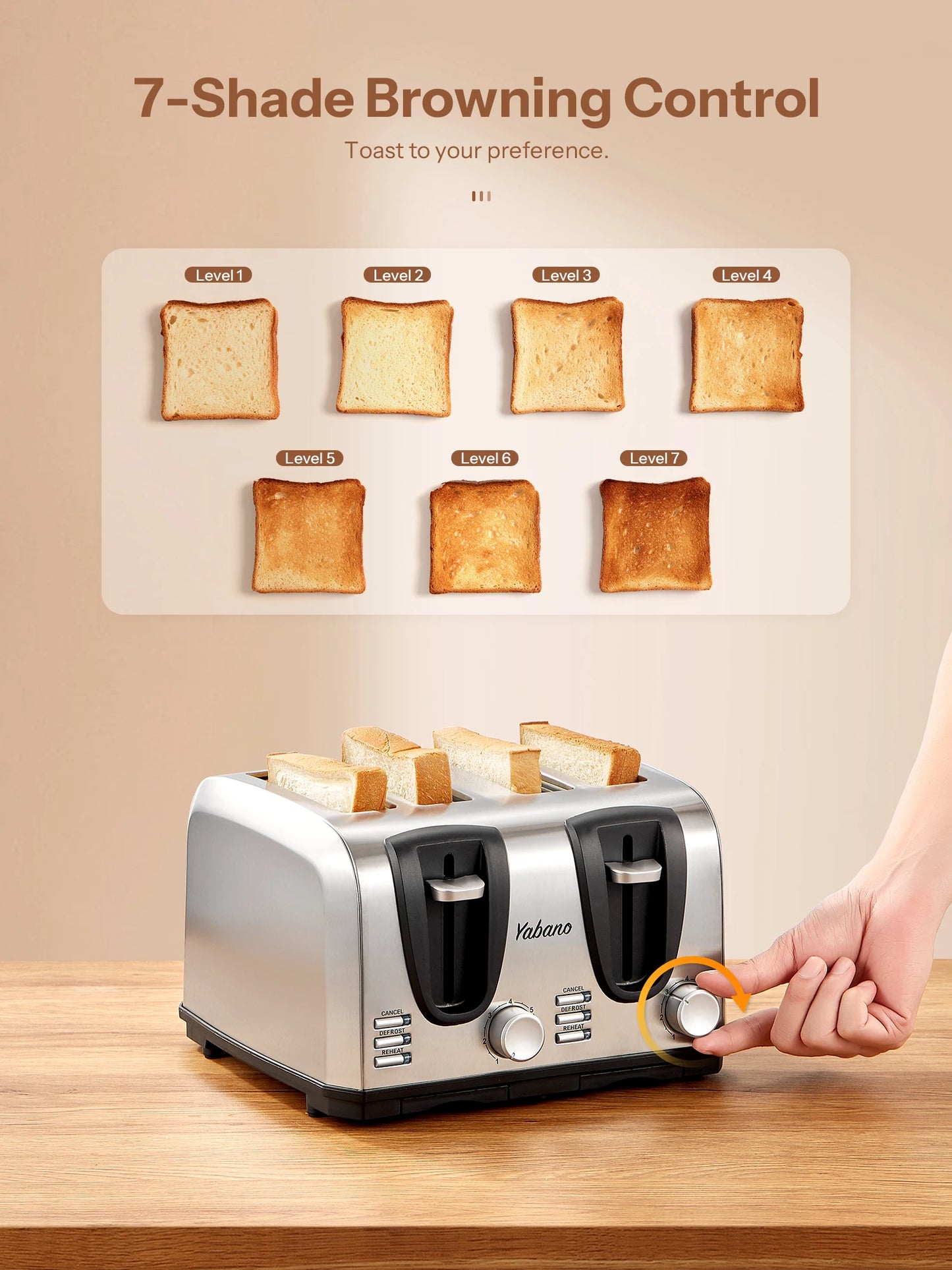 Yabano 4-Slice Toaster - Extra Wide Slots 7 Shade Settings Defrost  Reheat Functions - ZOOMNSTORE