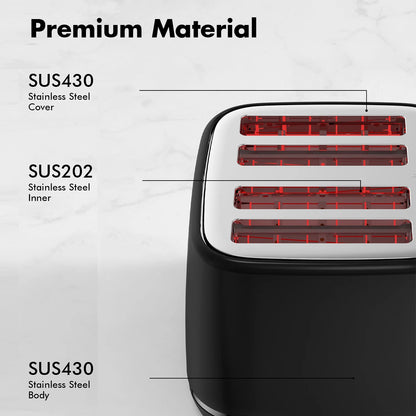 4-Slice Stainless Steel Toaster - Extra Wide Slots Dual Controls Removable Crumb Tray 6 Shade Settings Black - ZOOMNSTORE