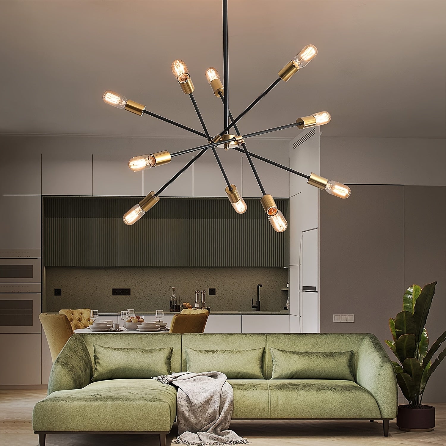 Modern Black 10-Light Sputnik Chandelier - Stylish Fixture for Kitchen  Dining Room - ZOOMNSTORE