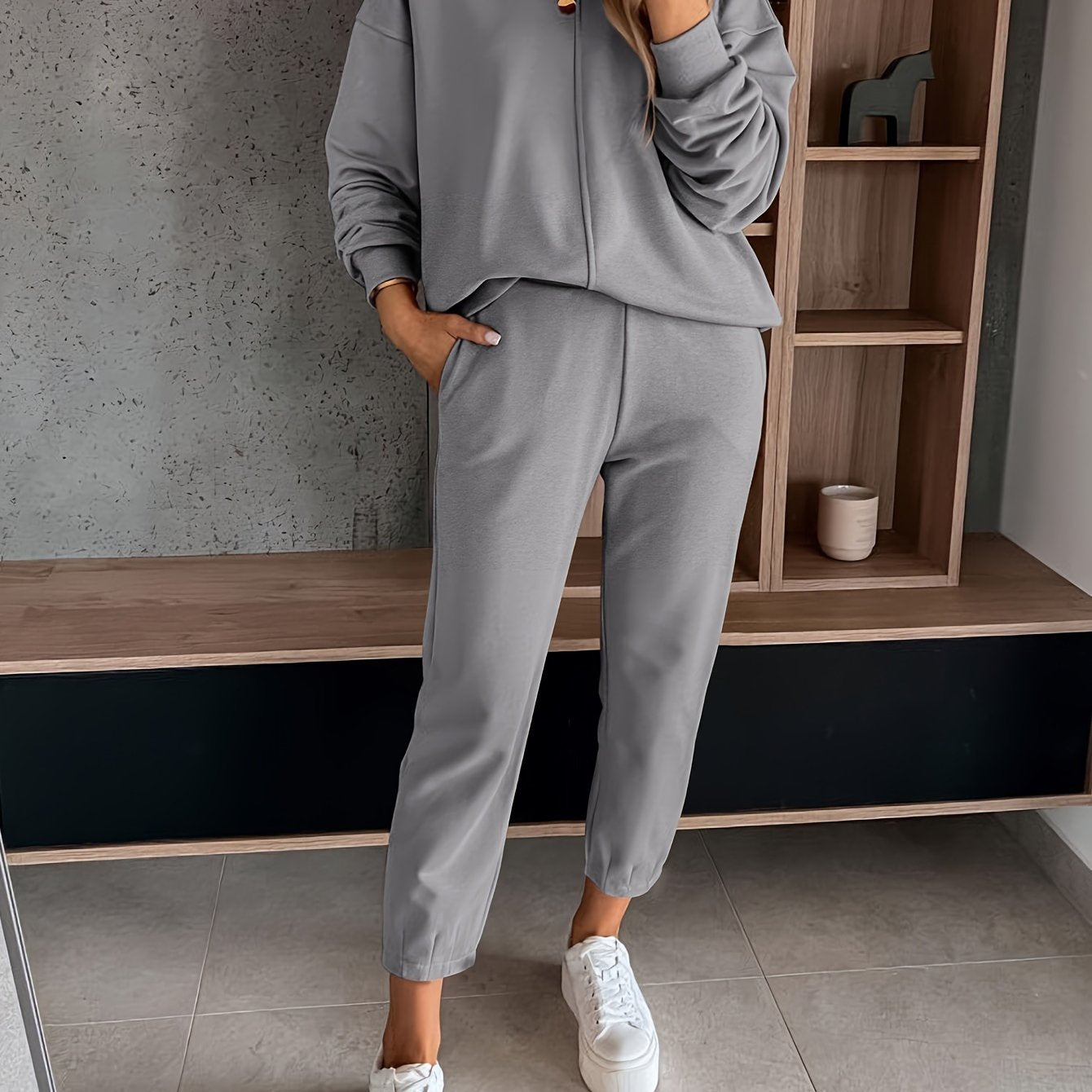Womens Long Sleeve Pullover  Jogging Pants Set - Casual Autumn Winter Commuting Outfit with Pockets - ZOOMNSTORE
