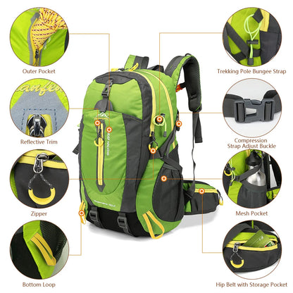 40L Water Resistant Backpack - Travel Hiking Camping Laptop Daypack for Men  Women - ZOOMNSTORE