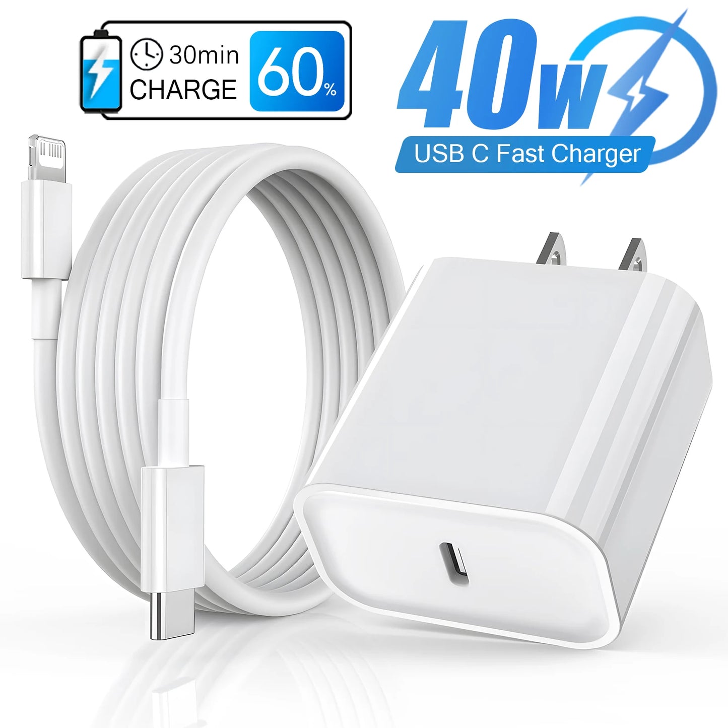 40W Fast Charger For iPhone 14 13 12 11 Pro Max X XS iPad USB Type C Fast Charging Data Cable Phone Charger Set Accessories - ZOOMNSTORE