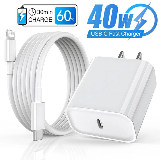 40W Fast Charger For iPhone 14 13 12 11 Pro Max X XS iPad USB Type C Fast Charging Data Cable Phone Charger Set Accessories - ZOOMNSTORE