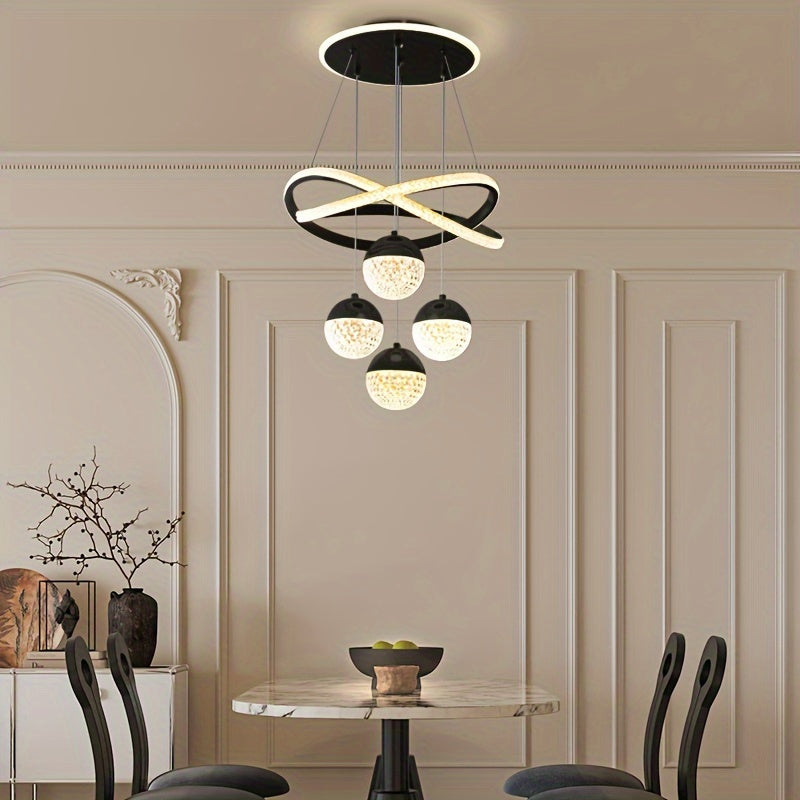 Art Deco Adjustable Pendant Chandelier with Polished Metal  Plastic Shade - Hardwired Semi-Flush Mount for Living Room  Restaurant Decor - ZOOMNSTORE