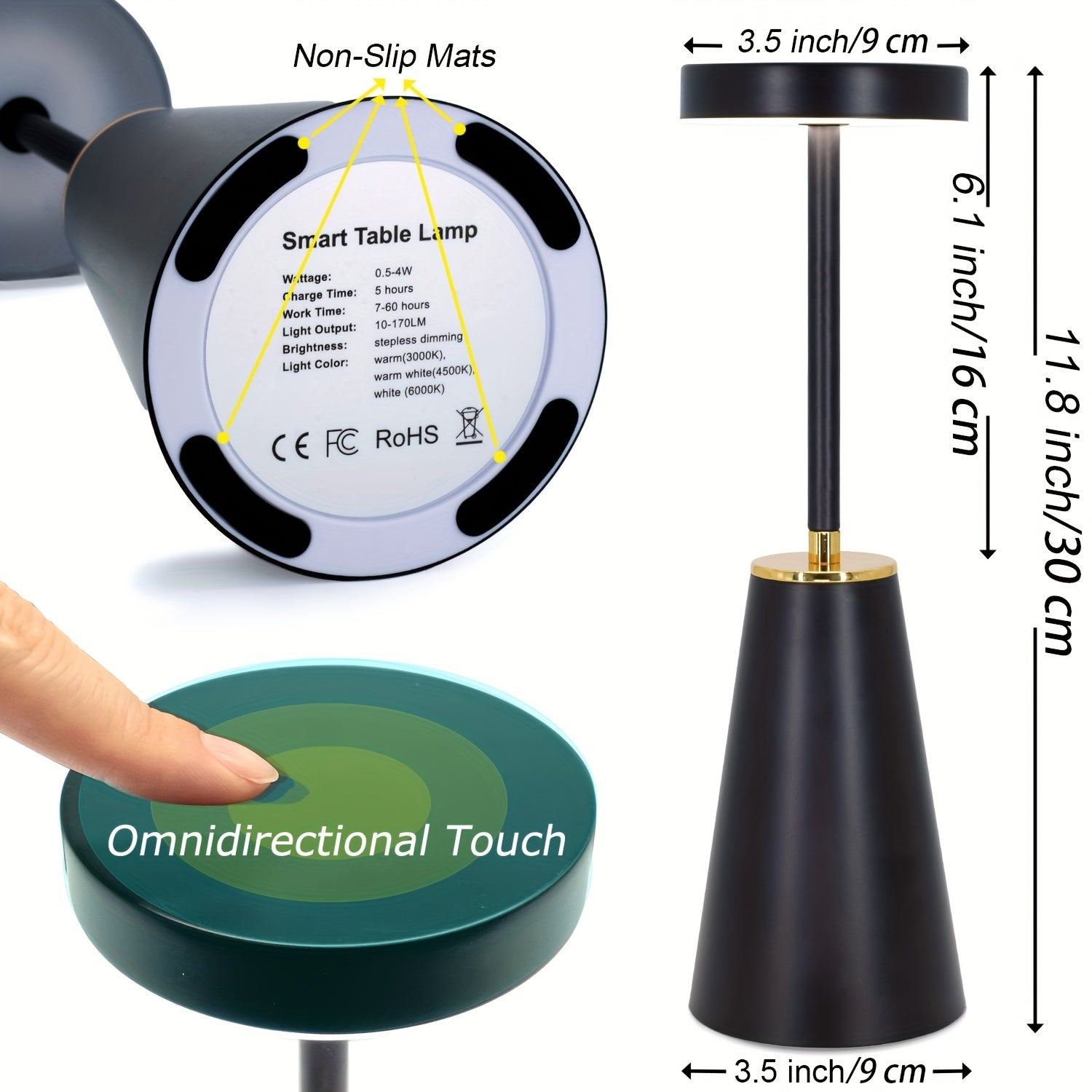 Cordless Touch Table Lamps - Dimmable USB Rechargeable Nightstand Lights for Bedroom Camping Office and Living Room - ZOOMNSTORE