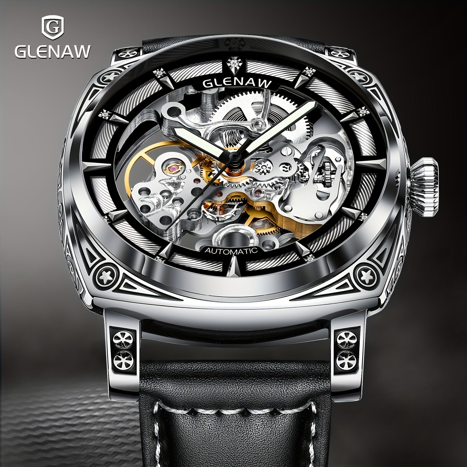 Automatic Mens Skeleton Watch - Retro Self-Winding 3 ATM Waterproof with Luminous Hands - ZOOMNSTORE