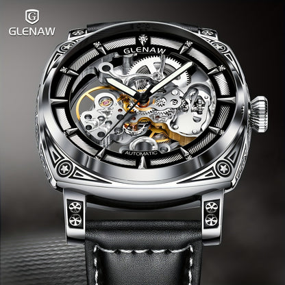 Automatic Mens Skeleton Watch - Retro Self-Winding 3 ATM Waterproof with Luminous Hands - ZOOMNSTORE