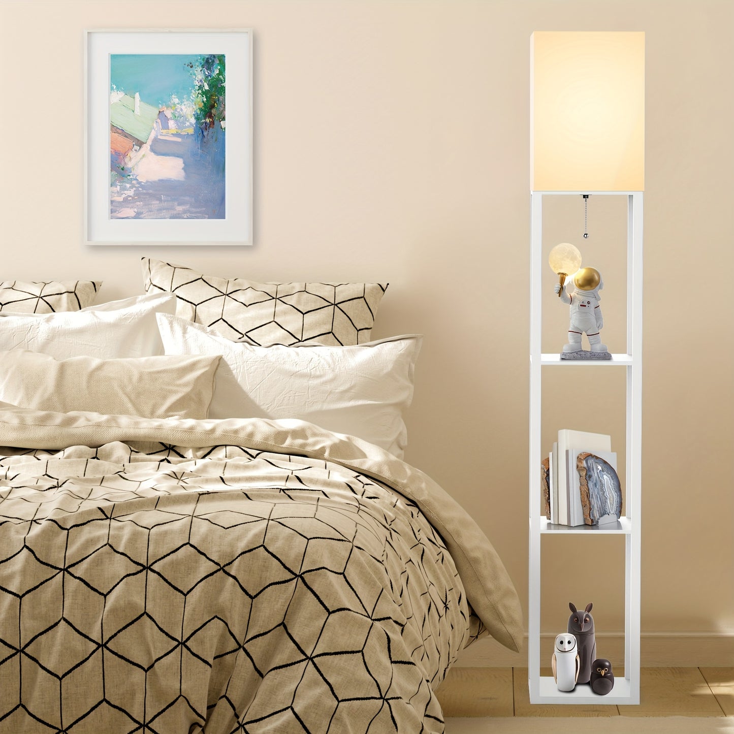 Solid Wood Floor Lamp with Shelves - 629 Height Includes Bulb Ideal for Holidays - ZOOMNSTORE