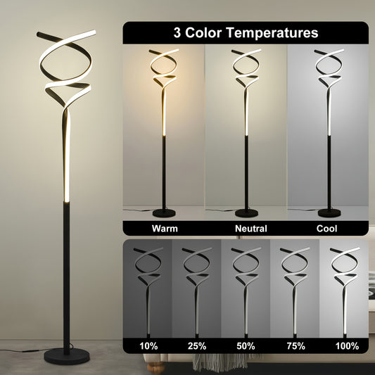 Dimmable LED Spiral Floor Lamp with Timer - Modern Standing Light for Living Room Bedroom Kitchen and Office - ZOOMNSTORE