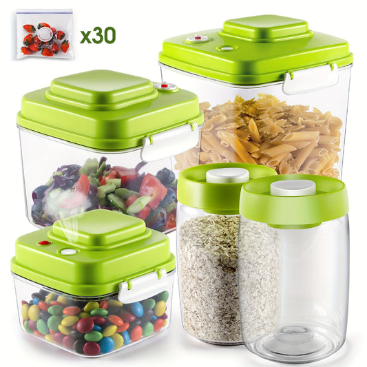 Vacuum Sealed Food Storage Jar Set - 5 BPA-Free Containers with Lids  30 Fresh-Keeping Bags - ZOOMNSTORE