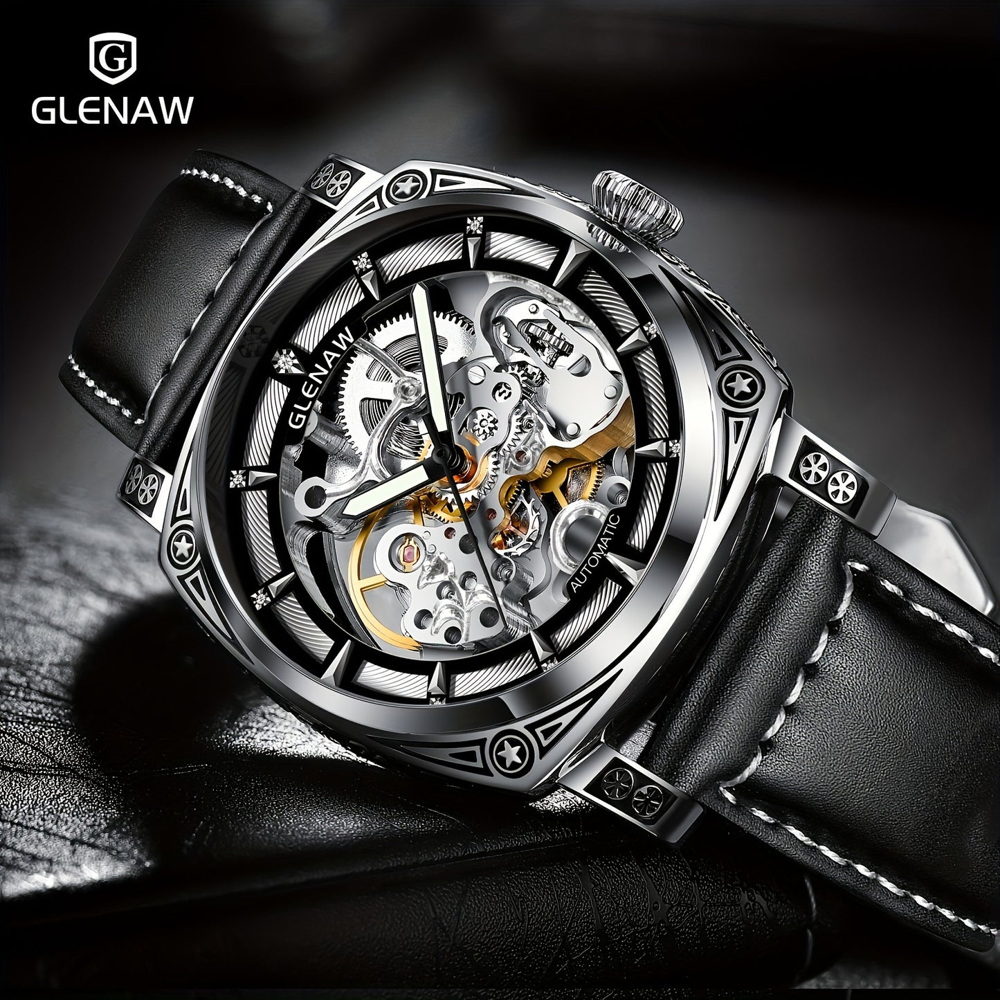 Automatic Mens Skeleton Watch - Retro Self-Winding 3 ATM Waterproof with Luminous Hands - ZOOMNSTORE