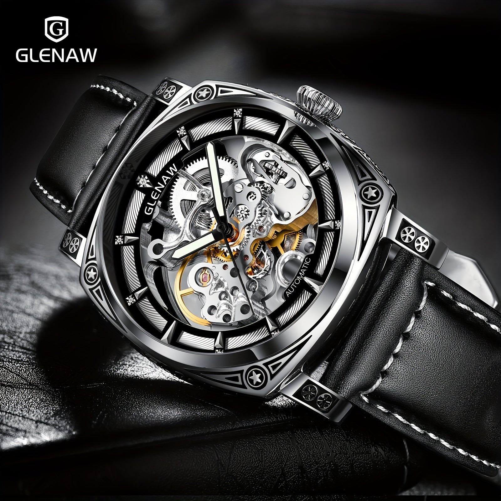 Automatic Mens Skeleton Watch - Retro Self-Winding 3 ATM Waterproof with Luminous Hands - ZOOMNSTORE