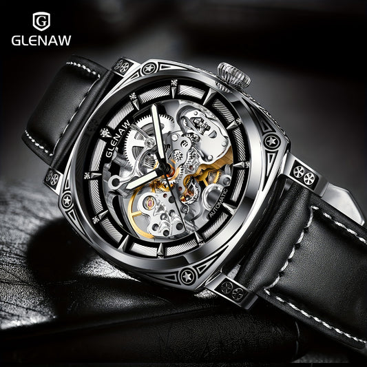 Automatic Mens Skeleton Watch - Retro Self-Winding 3 ATM Waterproof with Luminous Hands - ZOOMNSTORE