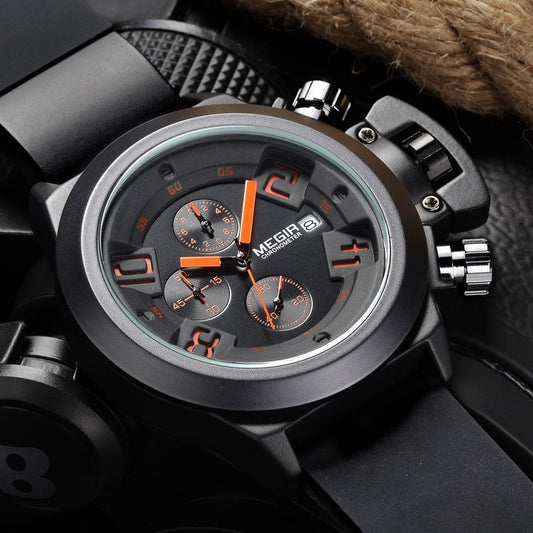 Mens Waterproof Black Chronograph Watch with Silicone Strap  Alloy Case - ZOOMNSTORE