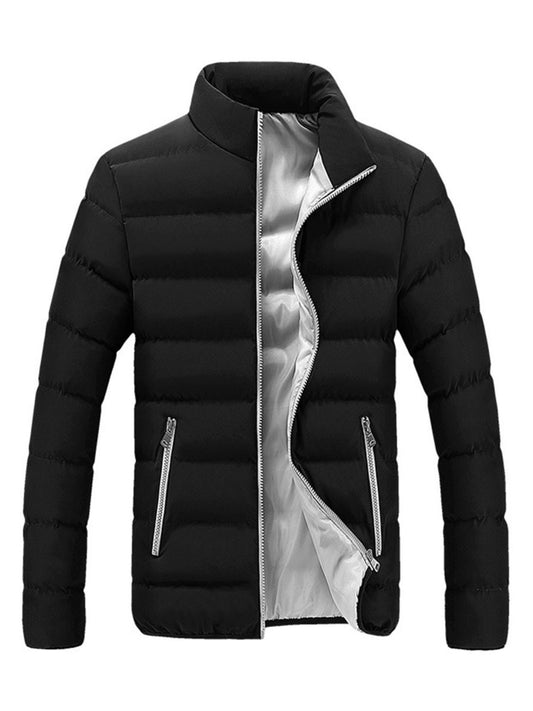 Mens Windproof Winter Jacket - Warm Down Cotton Snow Coat with Pockets and Reflective Detail - ZOOMNSTORE