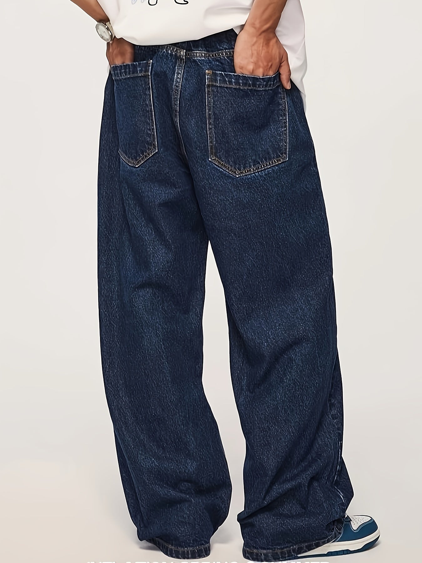 Mens Wide Leg Jeans - Casual Hip Hop Denim Joggers with Elastic Waist - ZOOMNSTORE