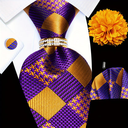 Mens Luxury Tie Set - Elegant 5PCS with Pocket Square Cufflinks Tie Ring Lapel Pin - ZOOMNSTORE