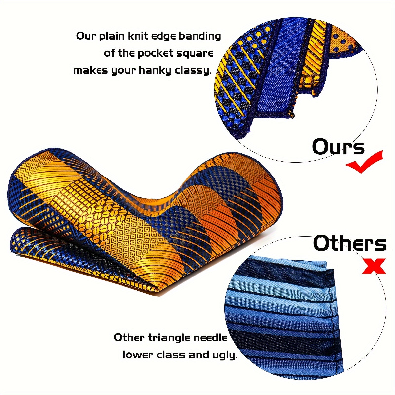 Mens Golden Plaid Tie Set - 4PCS Necktie Pocket Square Cufflinks for Weddings  Business - ZOOMNSTORE