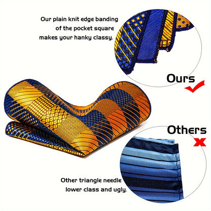 Mens Golden Plaid Tie Set - 4PCS Necktie Pocket Square Cufflinks for Weddings  Business - ZOOMNSTORE