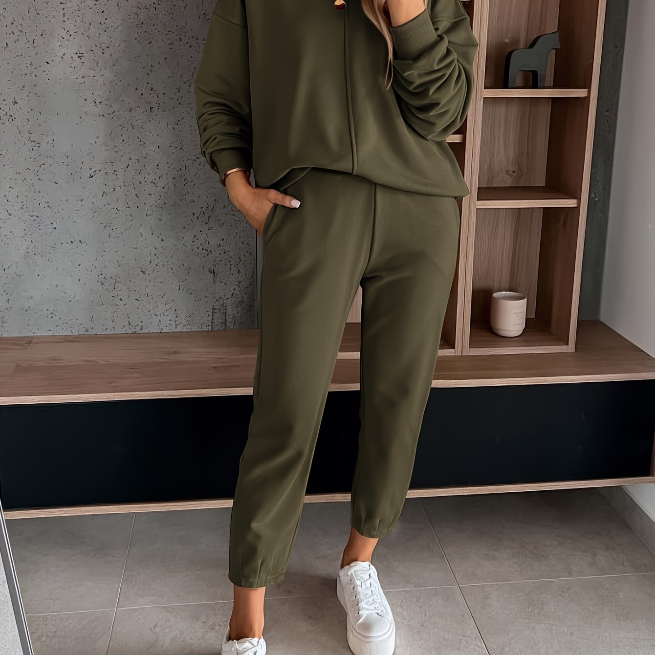 Womens Long Sleeve Pullover  Jogging Pants Set - Casual Autumn Winter Commuting Outfit with Pockets - ZOOMNSTORE