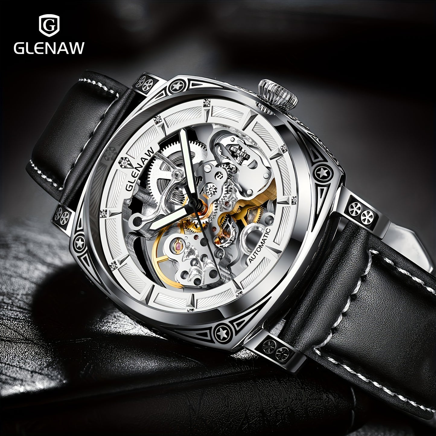 Automatic Mens Skeleton Watch - Retro Self-Winding 3 ATM Waterproof with Luminous Hands - ZOOMNSTORE