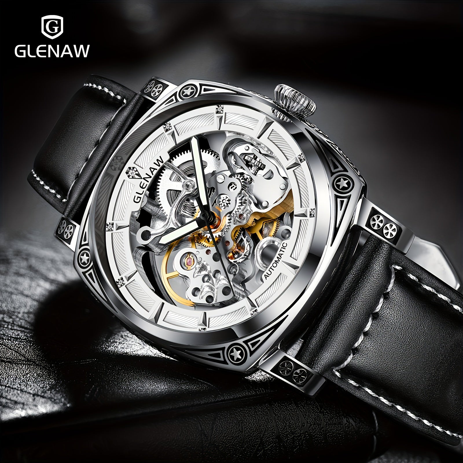 Automatic Mens Skeleton Watch - Retro Self-Winding 3 ATM Waterproof with Luminous Hands - ZOOMNSTORE