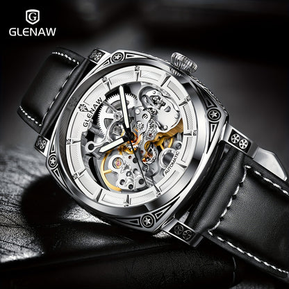 Automatic Mens Skeleton Watch - Retro Self-Winding 3 ATM Waterproof with Luminous Hands - ZOOMNSTORE