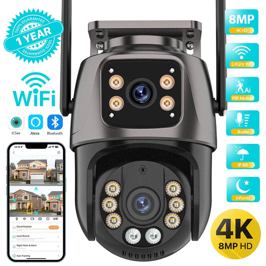4K 8MP Outdoor PTZ Camera - Dual Lens AI Auto Tracking CCTV with Audio - ZOOMNSTORE