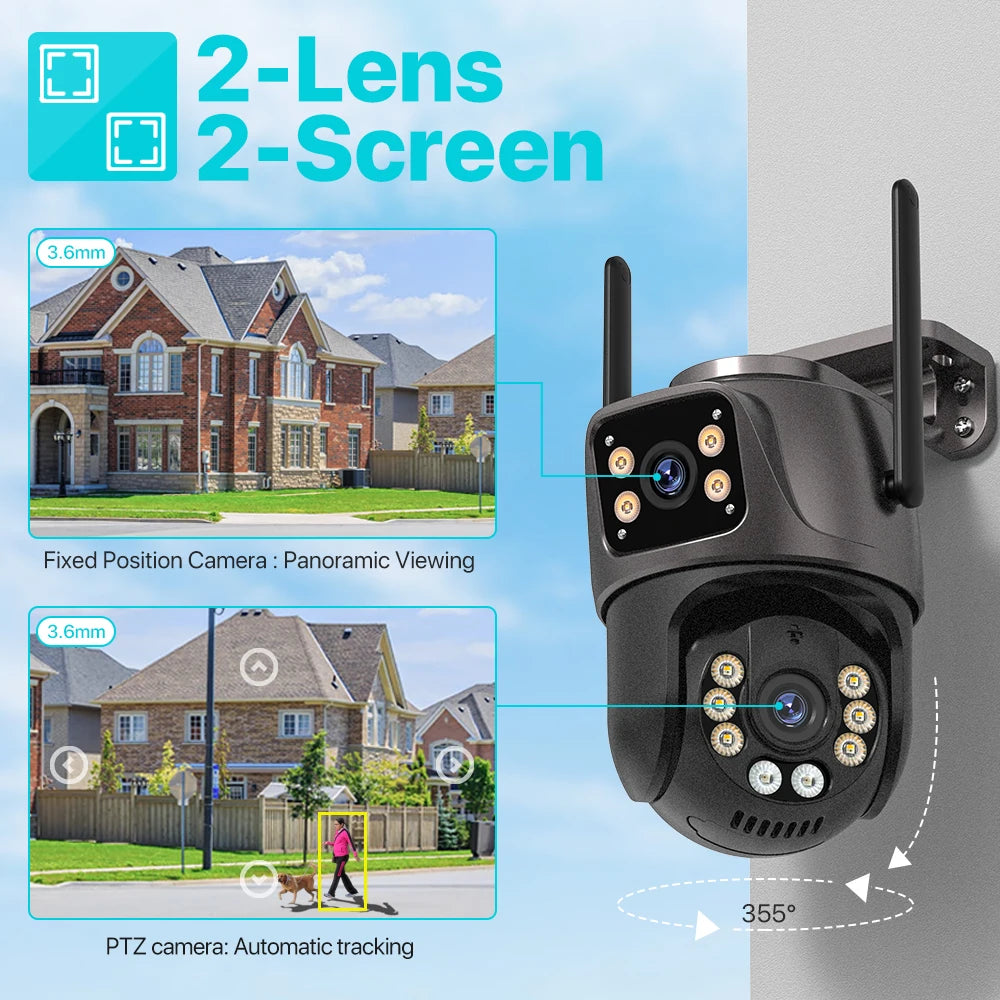 4K 8MP Outdoor PTZ Camera - Dual Lens AI Auto Tracking CCTV with Audio - ZOOMNSTORE