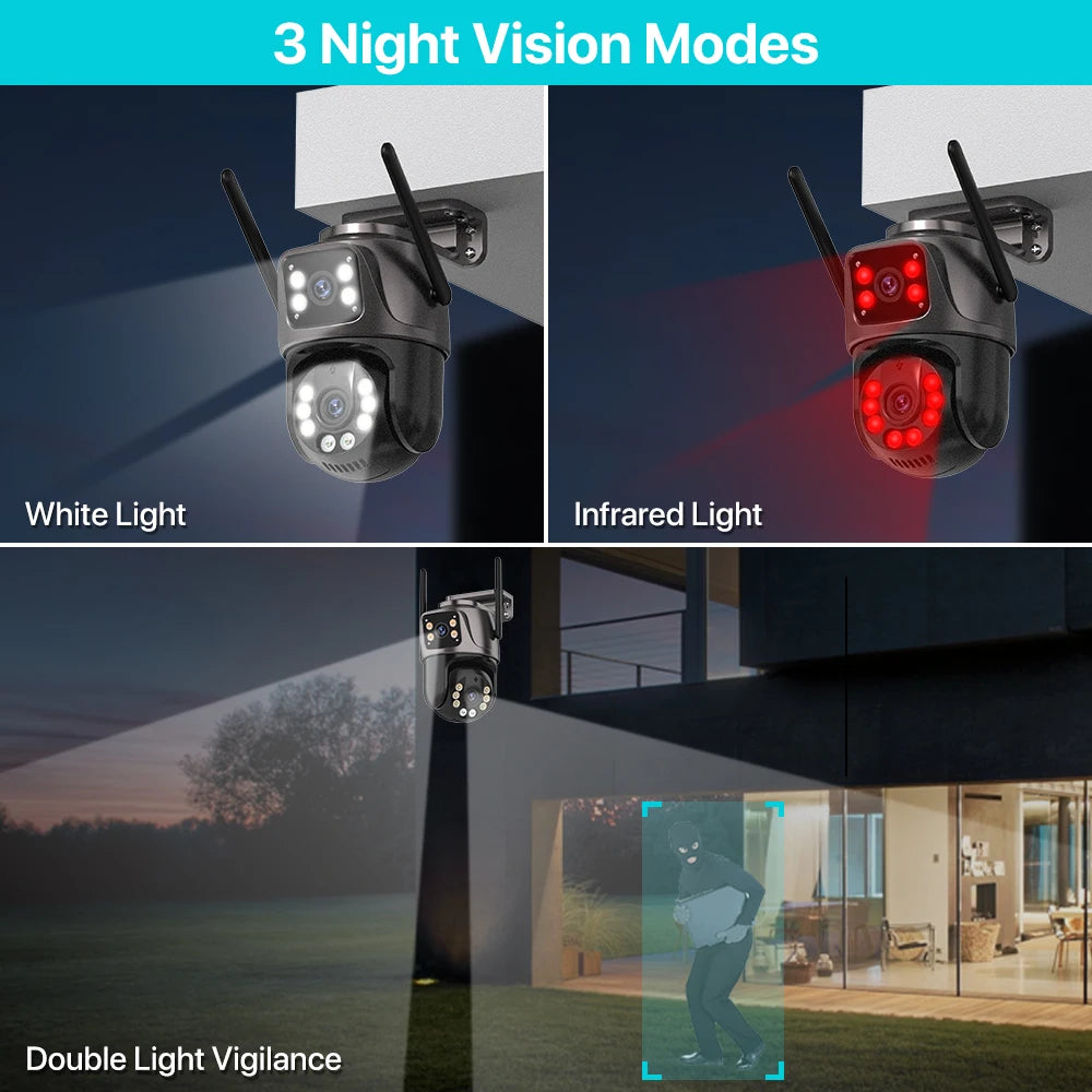 4K 8MP Outdoor PTZ Camera - Dual Lens AI Auto Tracking CCTV with Audio - ZOOMNSTORE