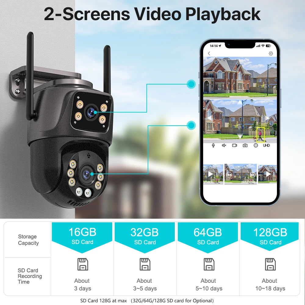 4K 8MP Outdoor PTZ Camera - Dual Lens AI Auto Tracking CCTV with Audio - ZOOMNSTORE