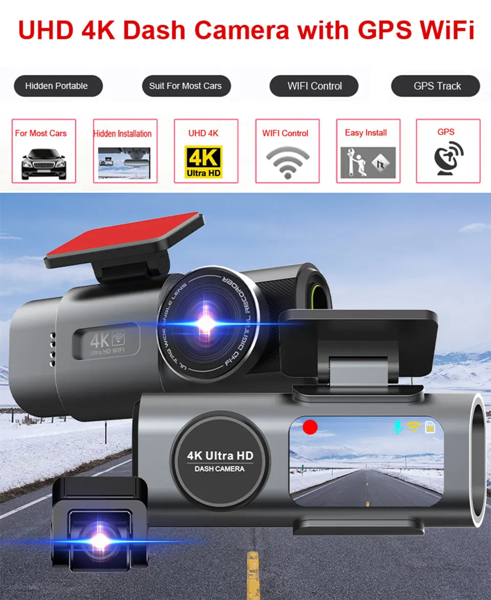 4K UHD Dash Cam - Night Vision Car Camera with Wi-Fi  GPS 24H Parking Mode - ZOOMNSTORE